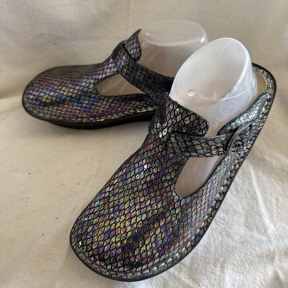 Alegria Classic Brilliant Iridescent Snake EU 39 US 8 Mermaid Slip On Mules Shoe
